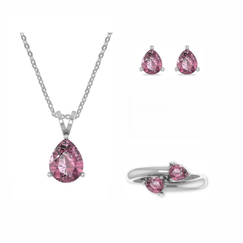 pink-tourmaline pear shape bezel Jewelry set