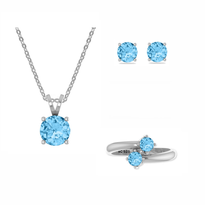 swiss-blue-topaz round shape bezel Jewelry set