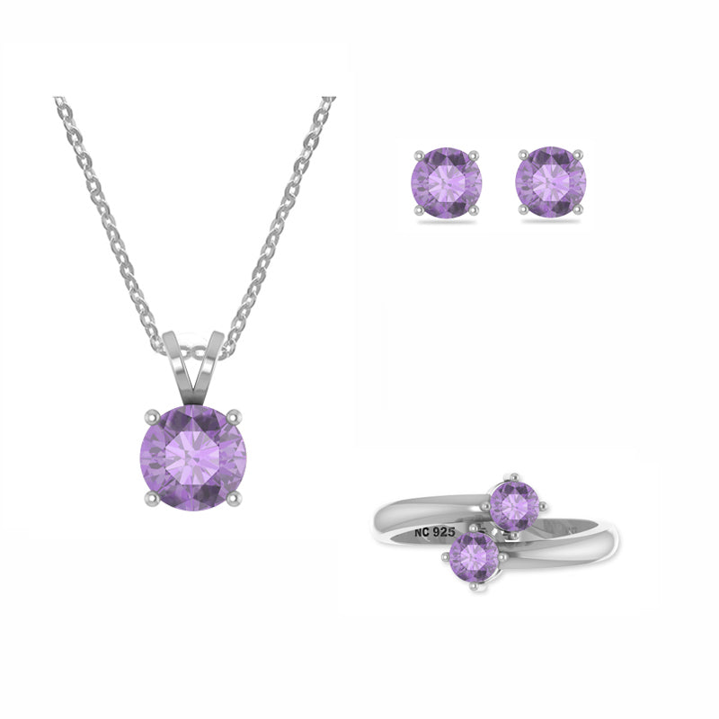 amethyst round shape bezel Jewelry set