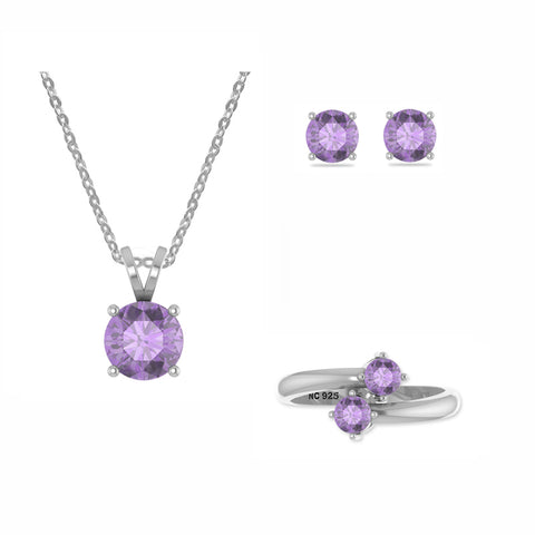 amethyst round shape bezel Jewelry set