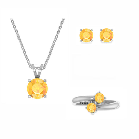 citrine round shape bezel Jewelry set