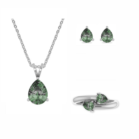 green-tourmaline pear shape bezel Jewelry set