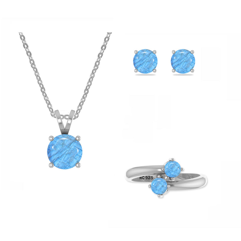 rainbow moonstone round shape bezel Jewelry set