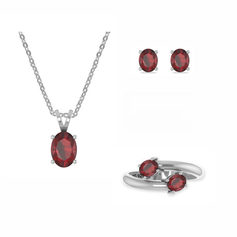 red-garnet oval shape bezel Jewelry set