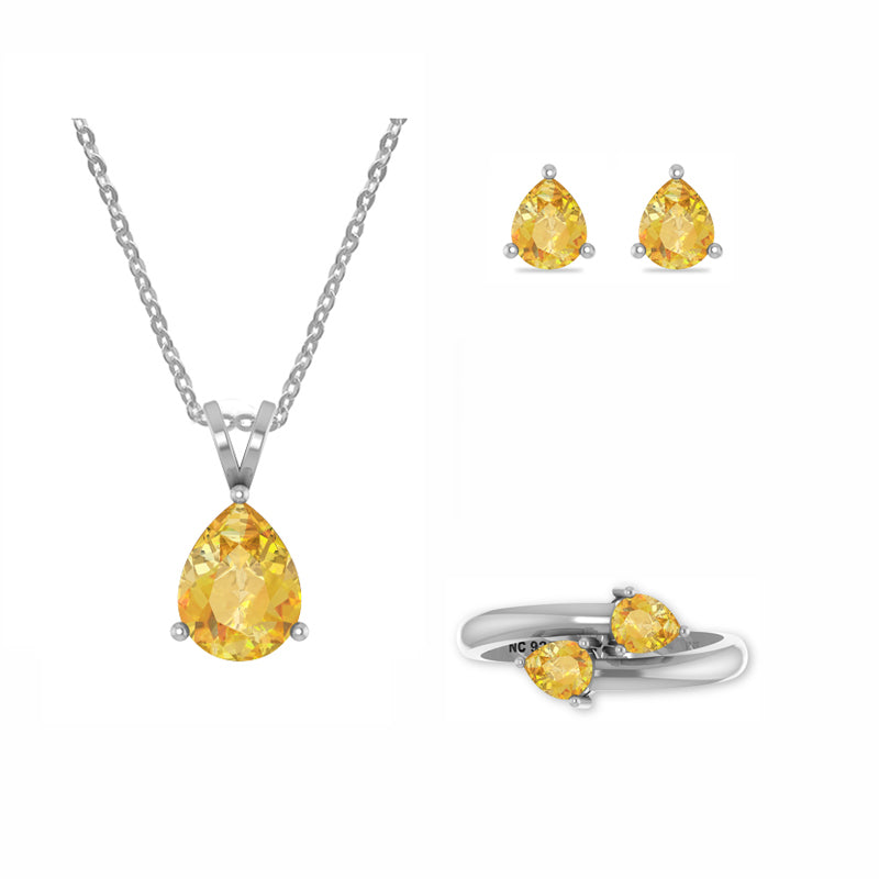 citrine pear shape bezel Jewelry set