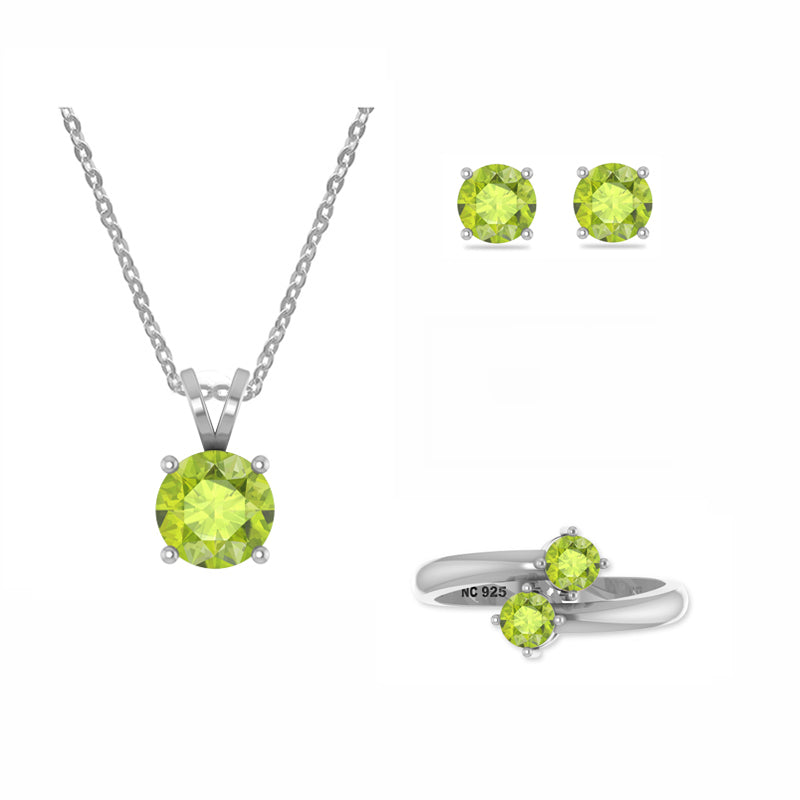 peridot round shape bezel Jewelry set
