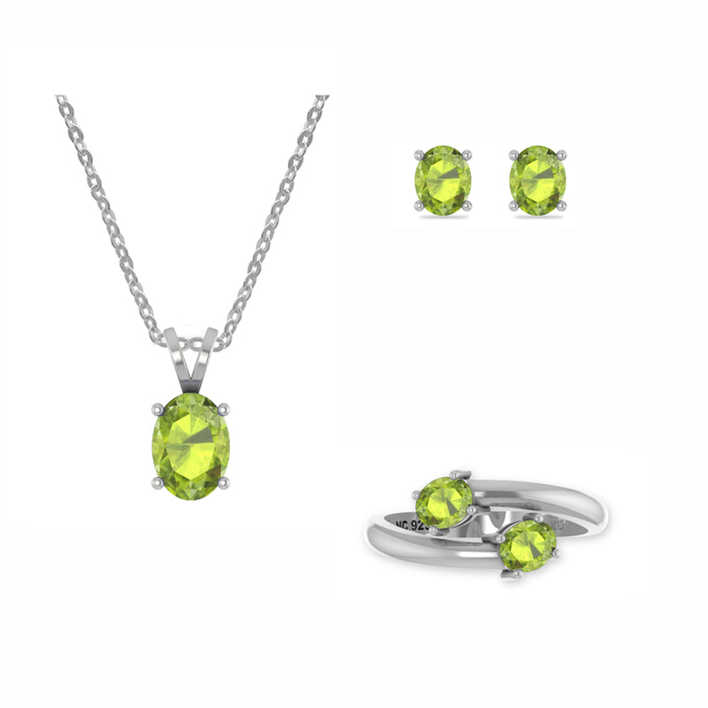 peridot oval shape bezel Jewelry set