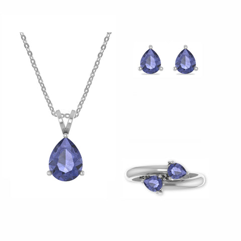 tanzanite pear shape bezel Jewelry set