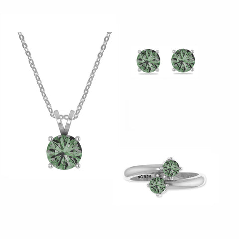 green-tourmaline round shape bezel Jewelry set