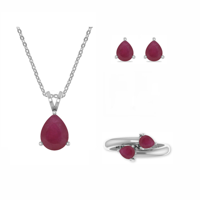 ruby pear shape bezel Jewelry set