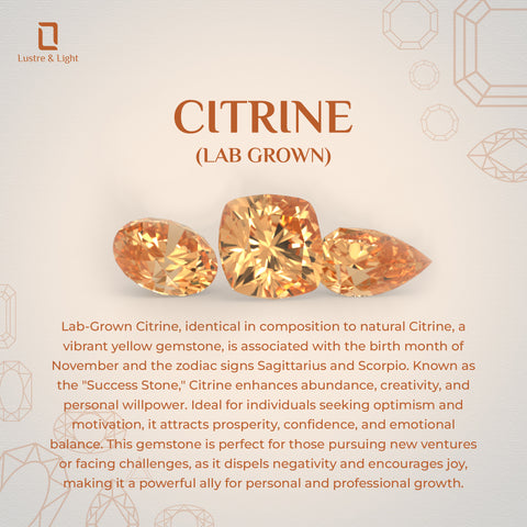 lab-grown citrine cushion solitaire engagement ring