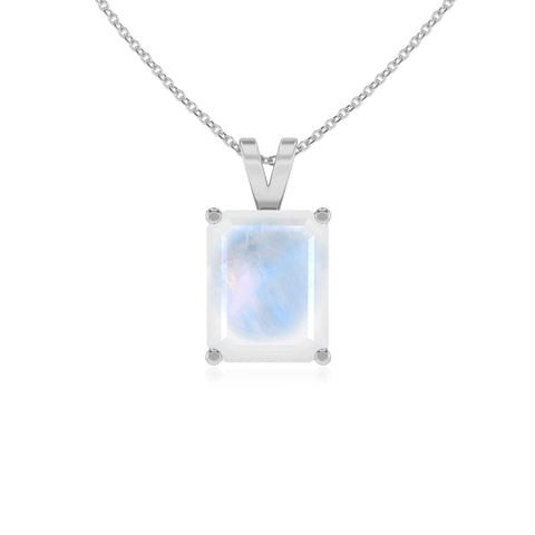 natural rainbow moonstone emerald-cut shape solitaire v-bale pendant necklace