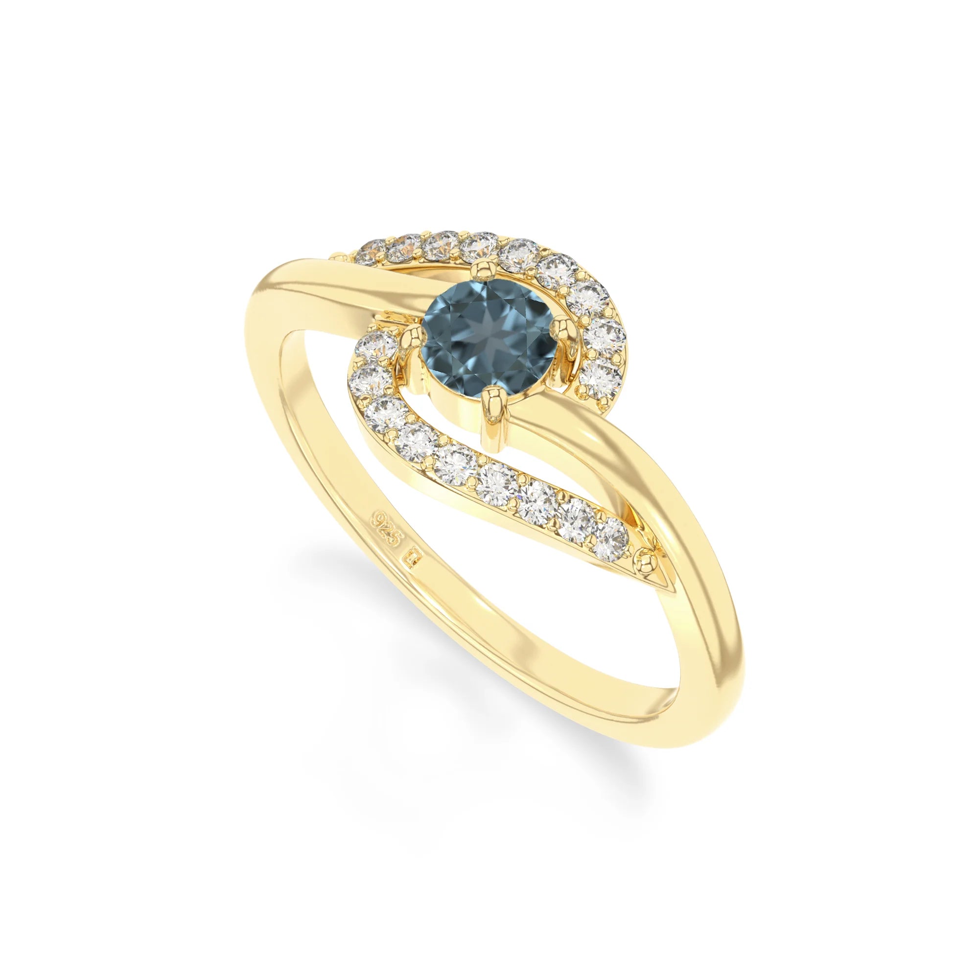 natural london blue topaz infinity solitaire rings in yellow gold vermeil