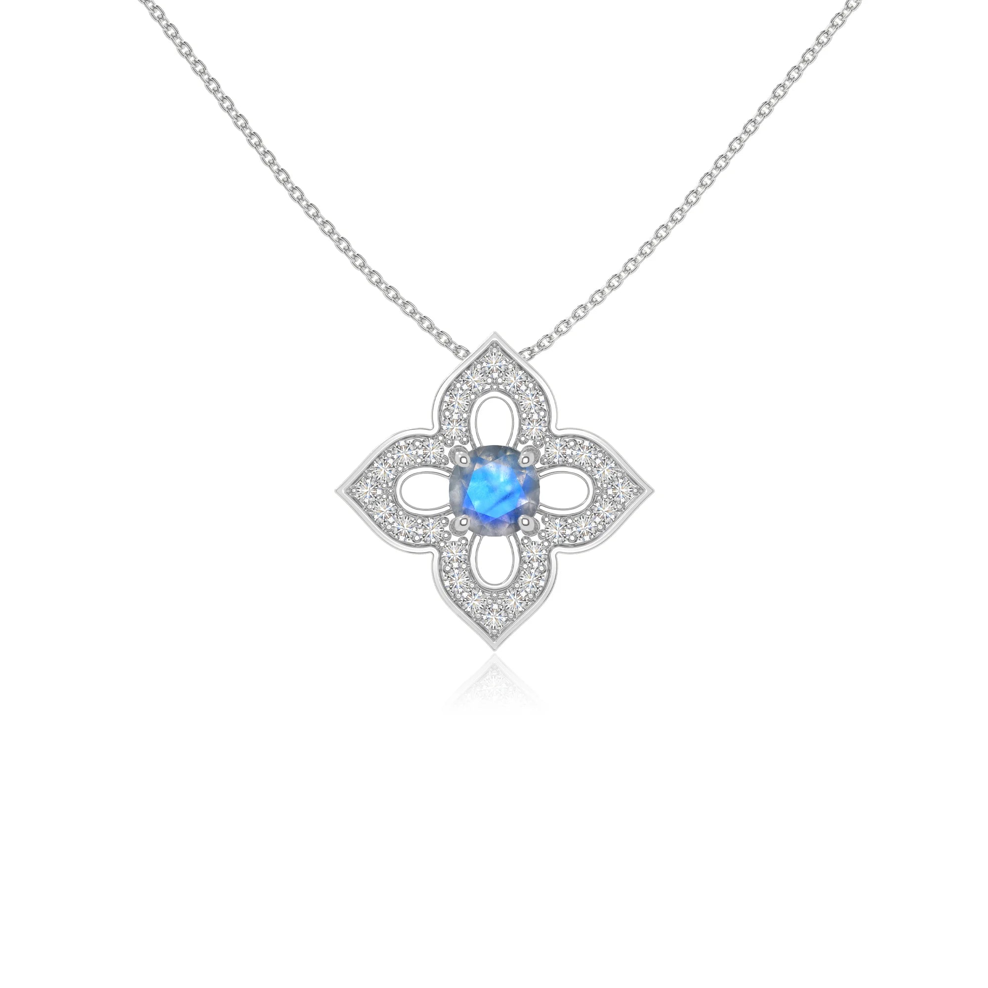 natural labradorite 4 petal flower necklaces in sterling silver 