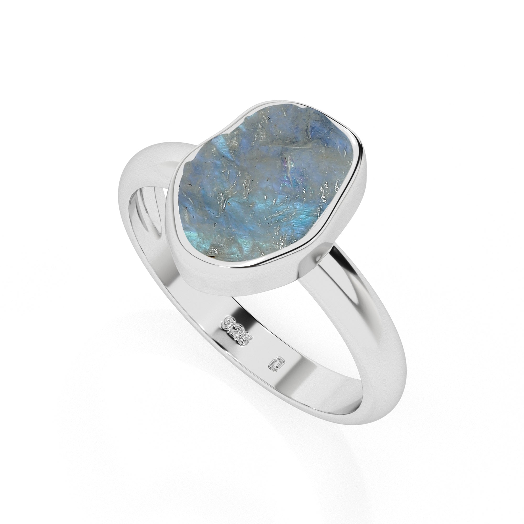 rainbow-moonstone rough shape stackable bezel-set ring