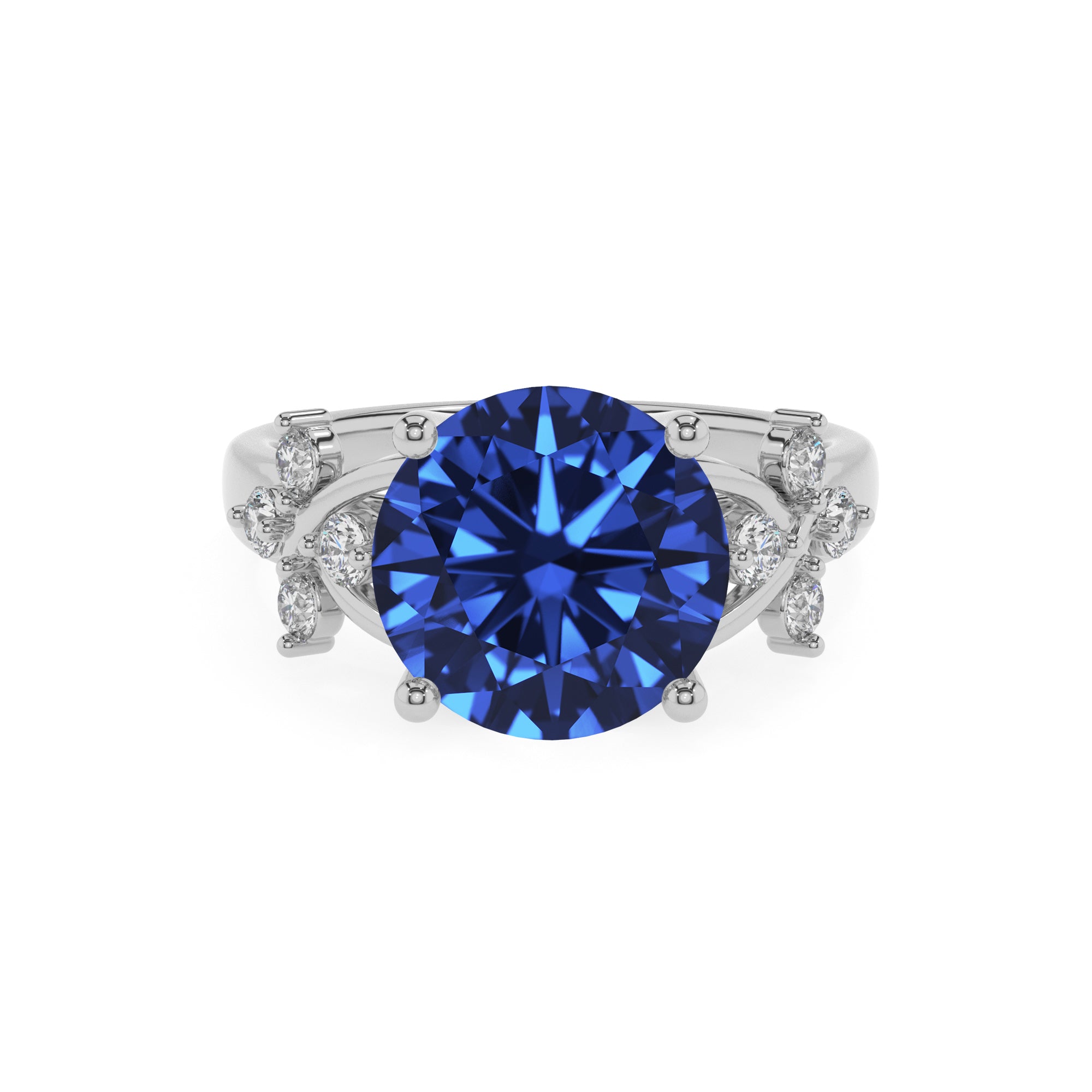 lab-grown blue-sapphire round criss cross solitaire engagement ring