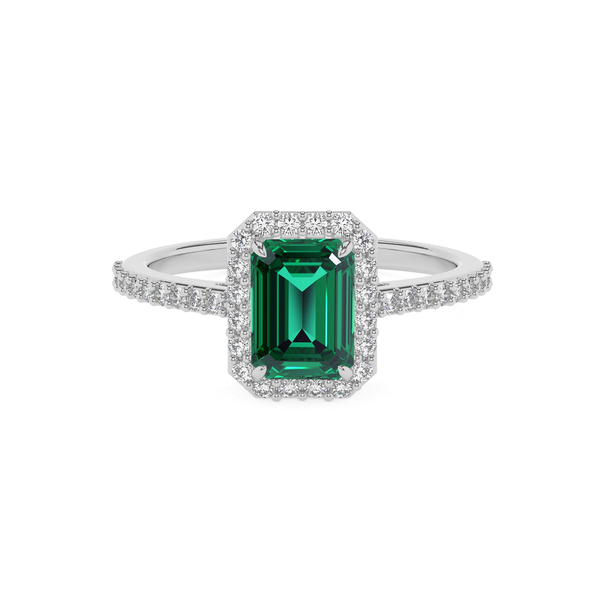 lab-grown emerald emerald half eterity halo solitaire engagement ring