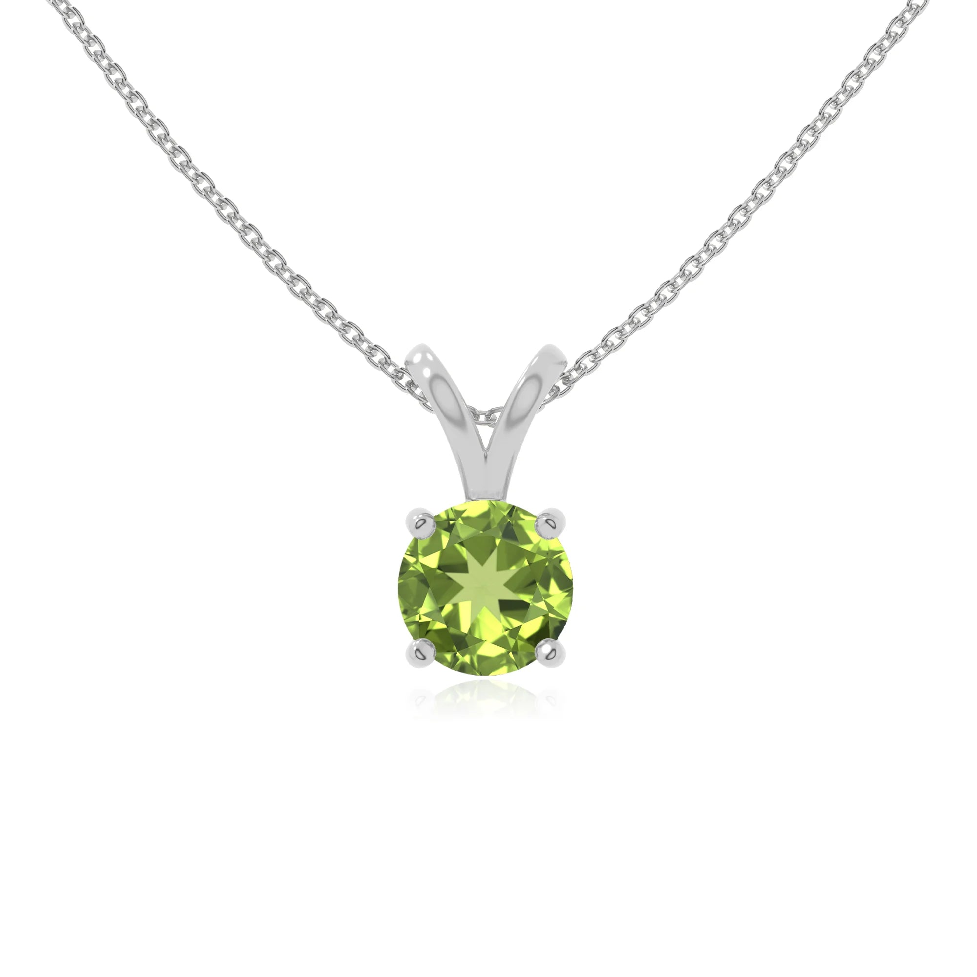 peridot v-bale solitaire necklaces in sterling silver 