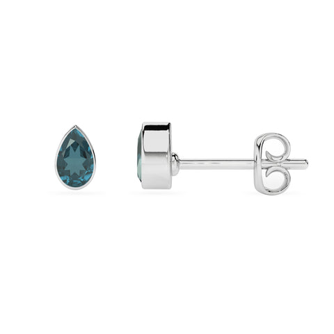 natural london blue topaz pear shape stud earrings