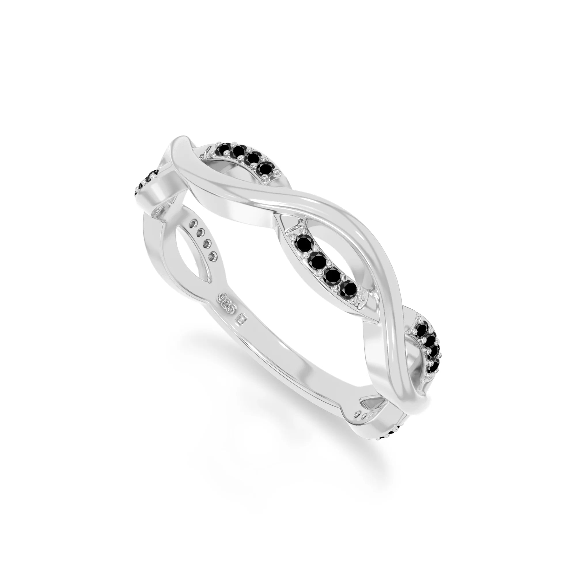 natural black onyx twisted wedding band rings in sterling silver 
