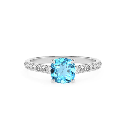 natural swiss blue topaz cushion half eterity solitaire engagement ring