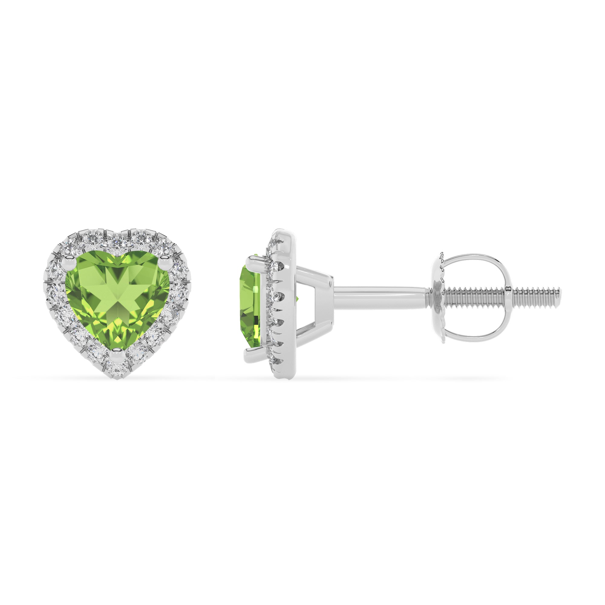 natural peridot heart stud earrings with moissanite 