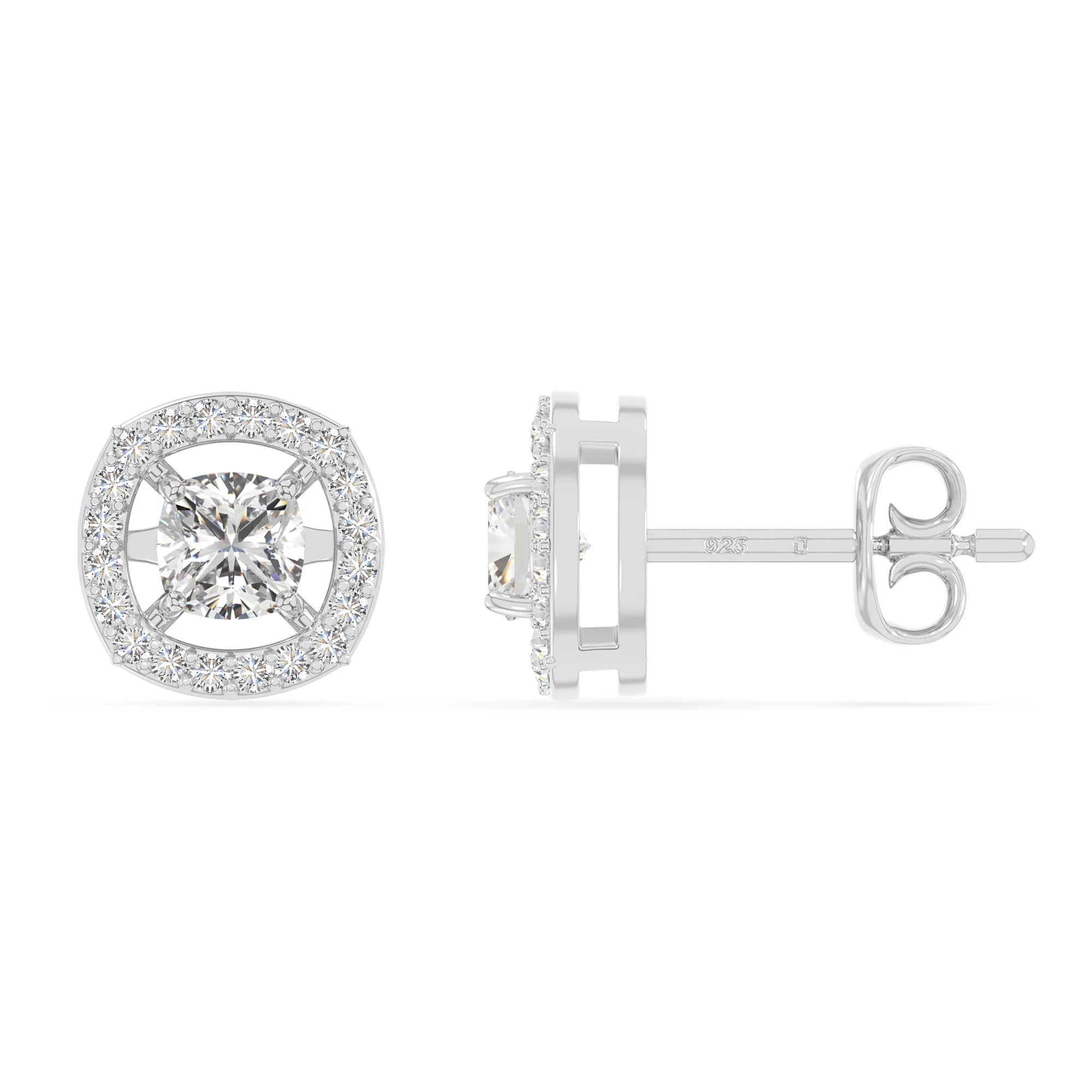 moissanite halo stud earrings in sterling silver 