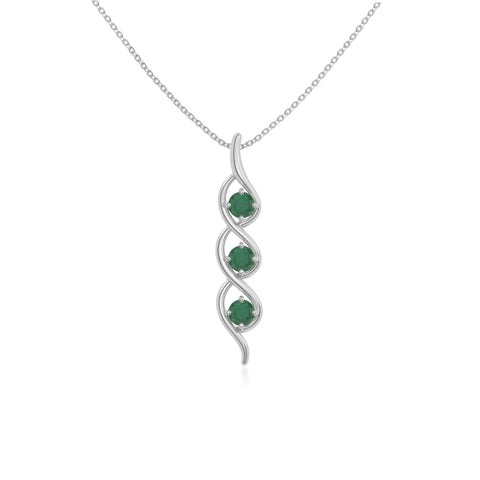 natural emerald 3 stone helix necklaces in sterling silver 