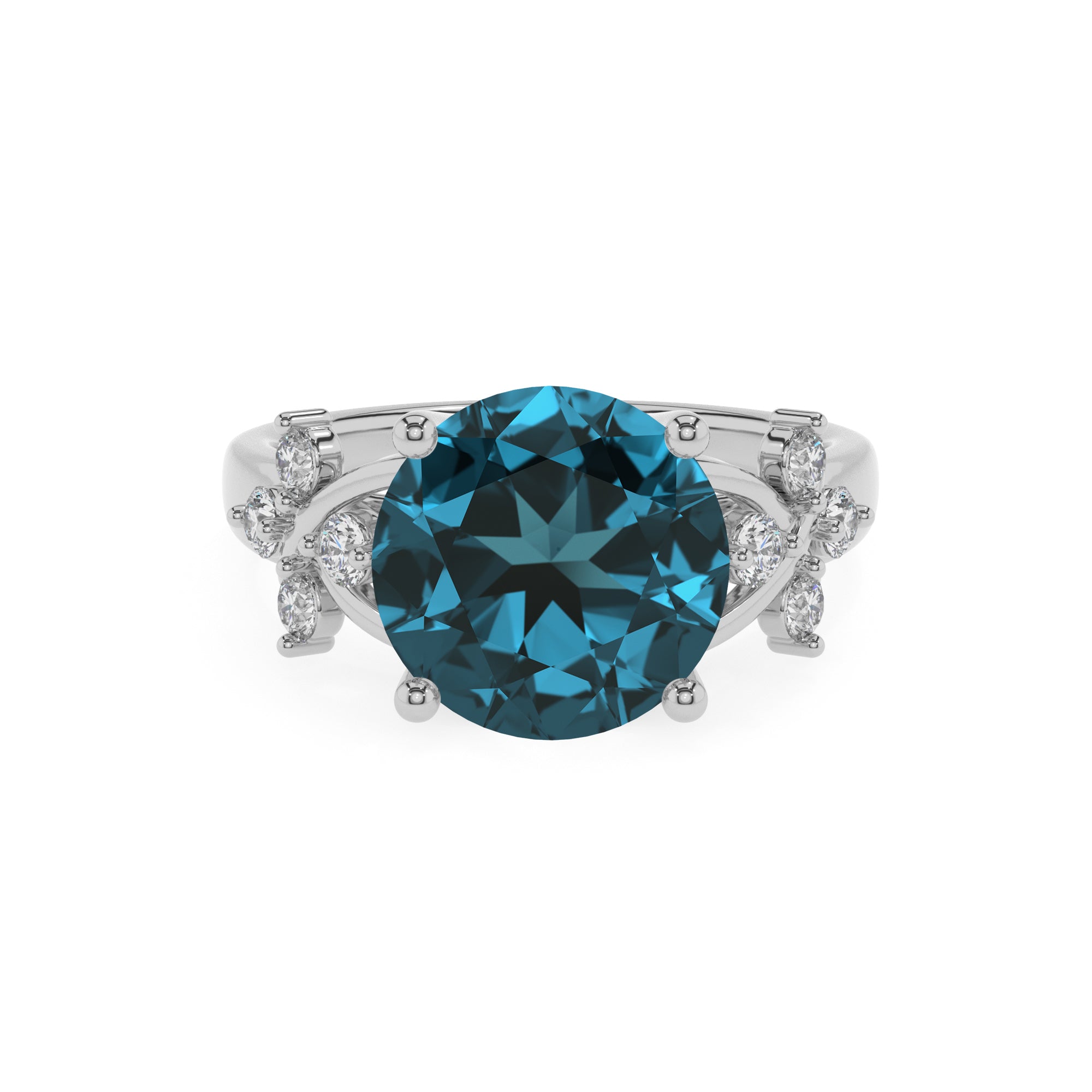 natural london blue topaz round criss cross solitaire engagement ring