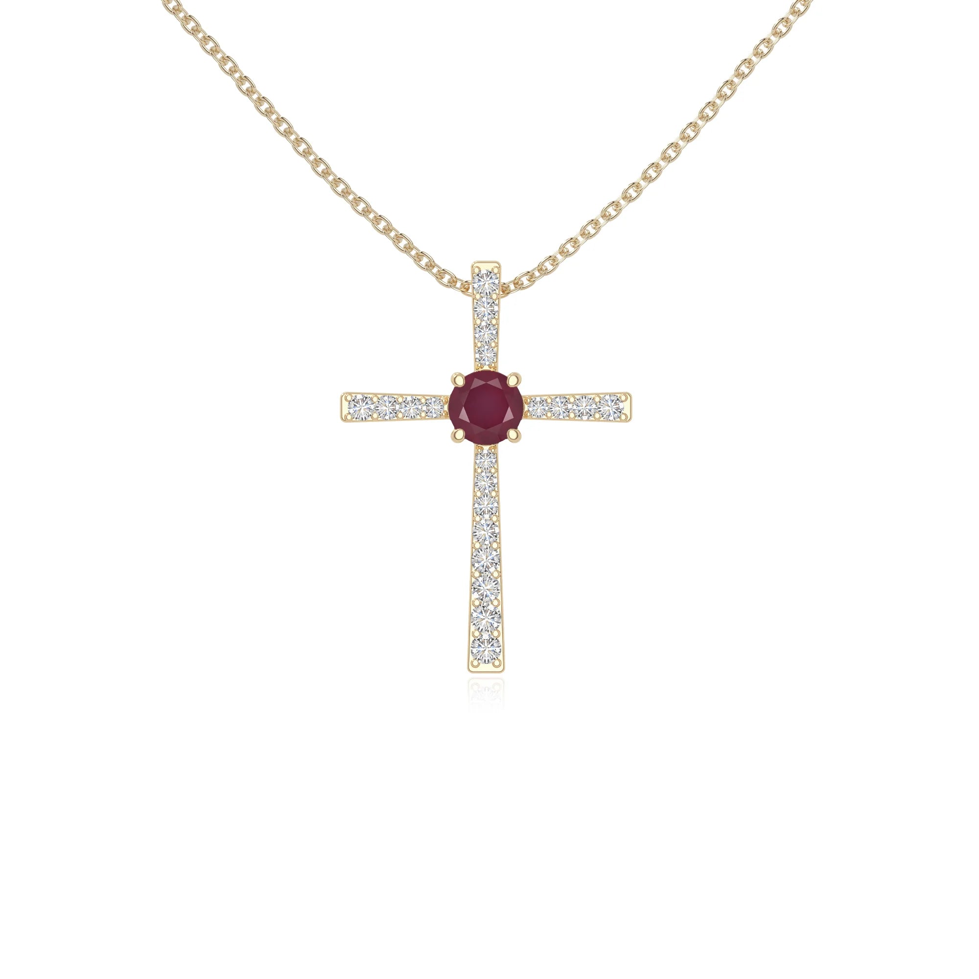 natural ruby cross necklaces in yellow gold vermeil 
