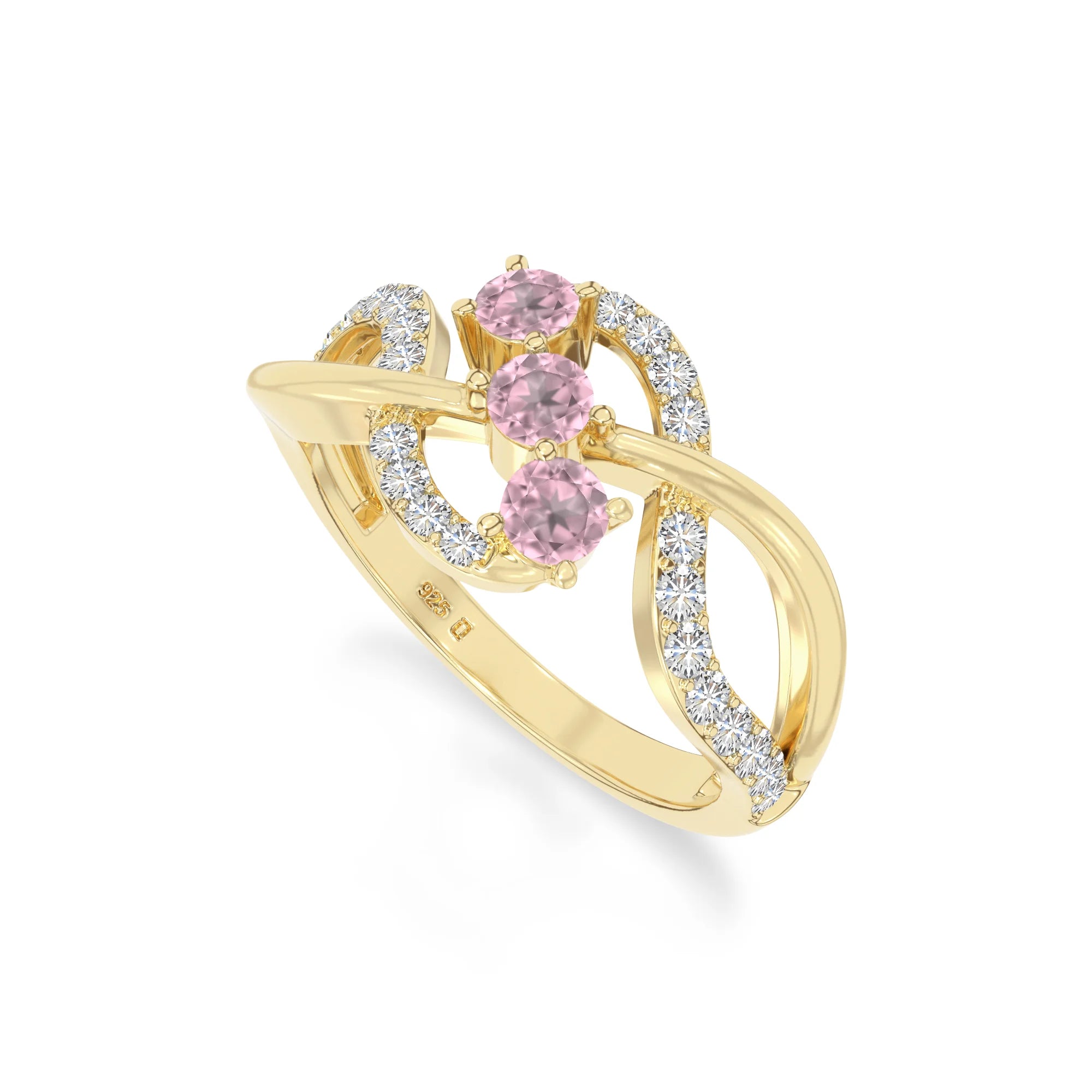 natural pink tourmaline infinity promise rings in yellow gold vermeil