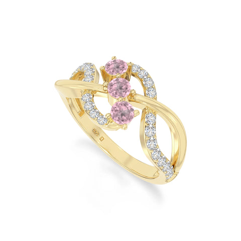 natural pink tourmaline infinity promise rings in yellow gold vermeil