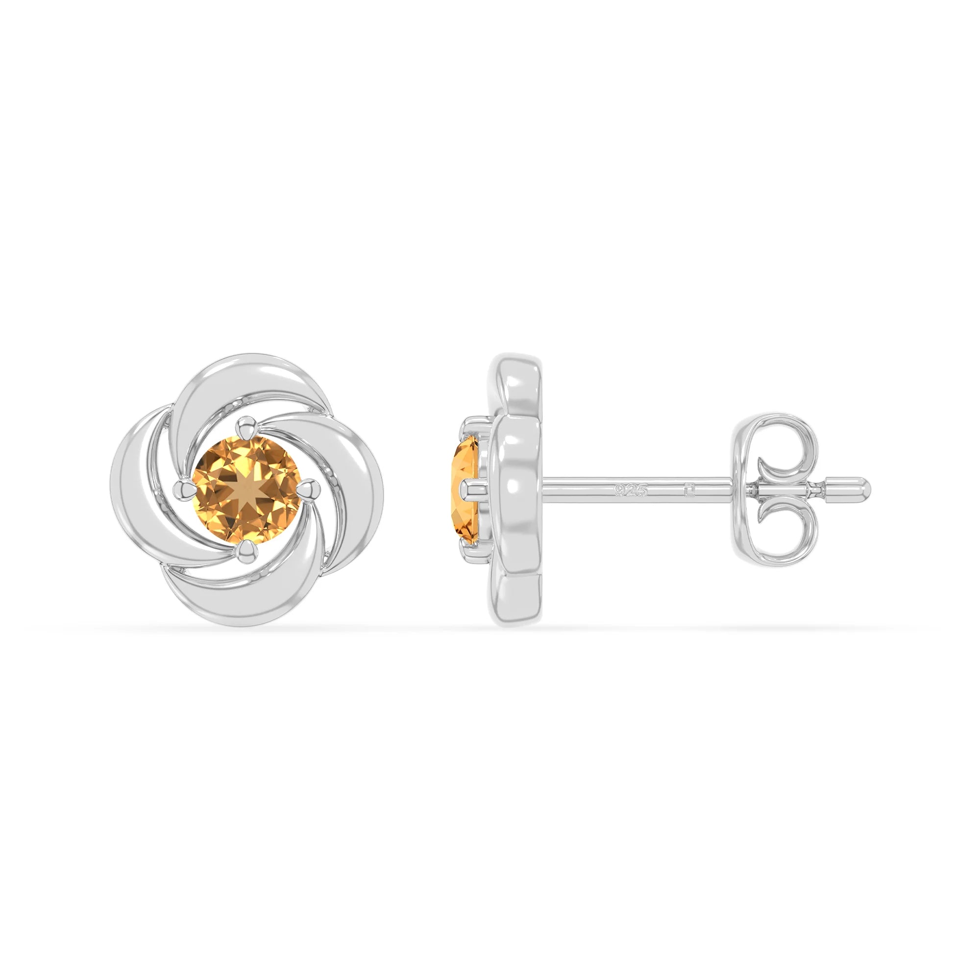 natural citrine flower stud earrings in sterling silver 
