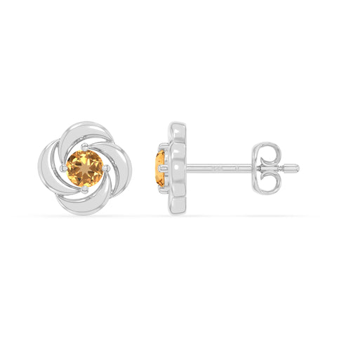 natural citrine flower stud earrings in sterling silver 