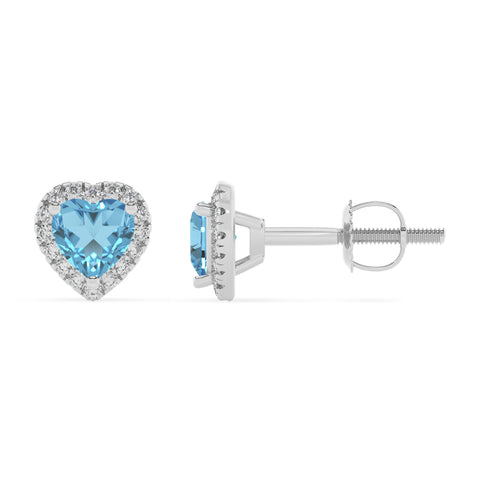 natural swiss blue topaz heart stud earrings with moissanite 