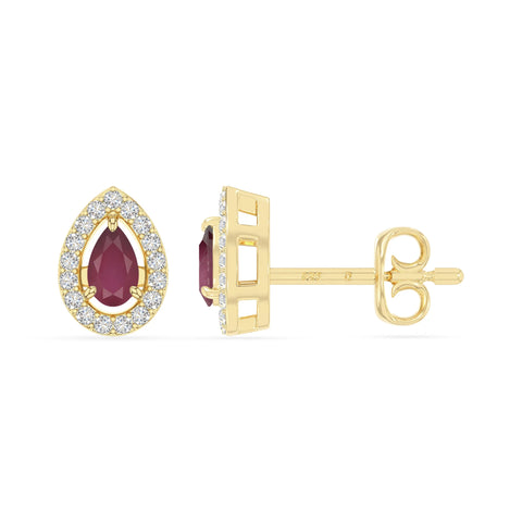 natural ruby halo stud earrings in yellow gold vermeil 