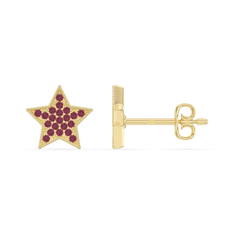 natural ruby star stud earrings in yellow gold vermeil 