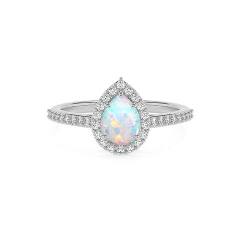 lab grown opal pear half eterity halo solitaire engagement ring