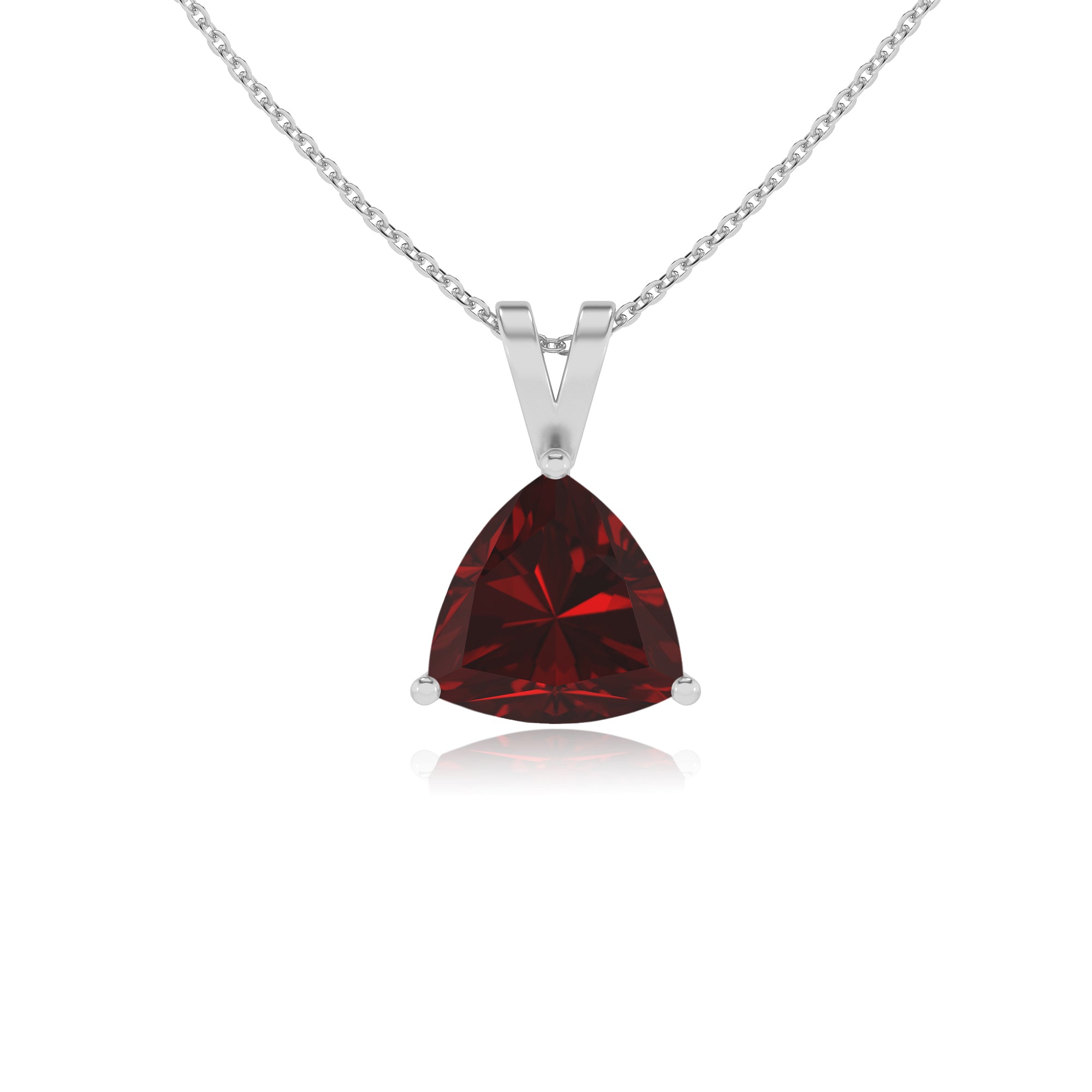 natural garnet trillion shape solitaire v-bale pendant necklace