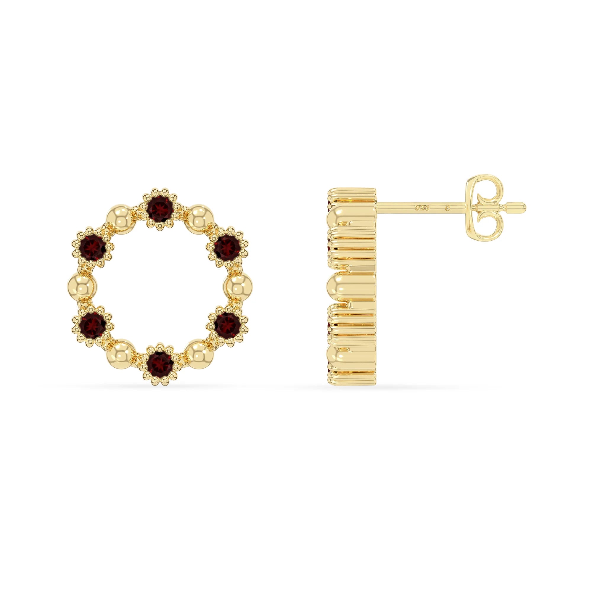 natural garnet circle-of-life stud earrings in yellow gold vermeil 