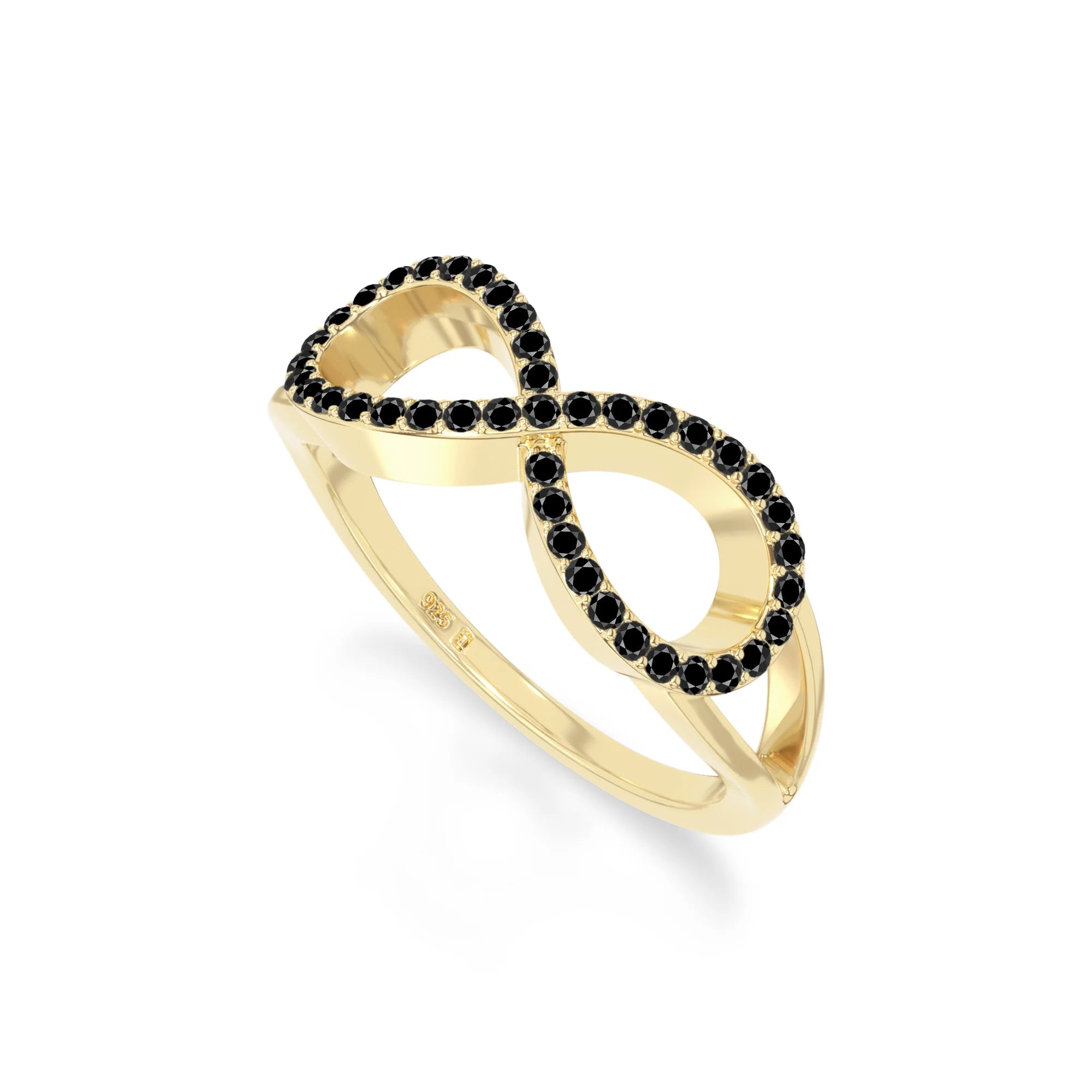natural black onyx infinity promise rings in yellow gold vermeil