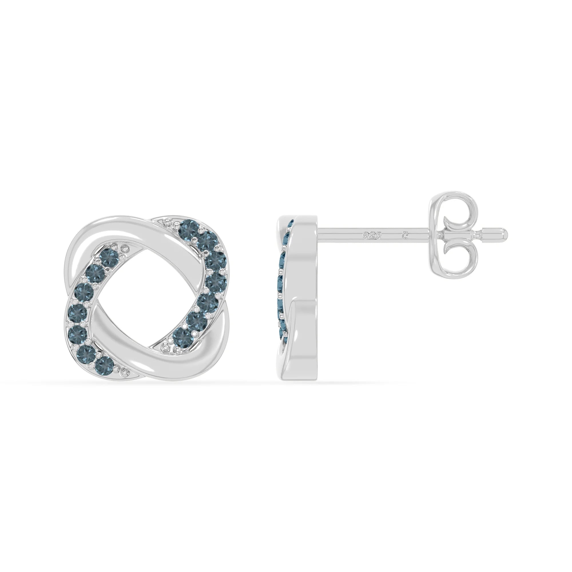 natural london-blue-topaz knot-love stud earrings in sterling silver 