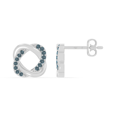 natural london-blue-topaz knot-love stud earrings in sterling silver 