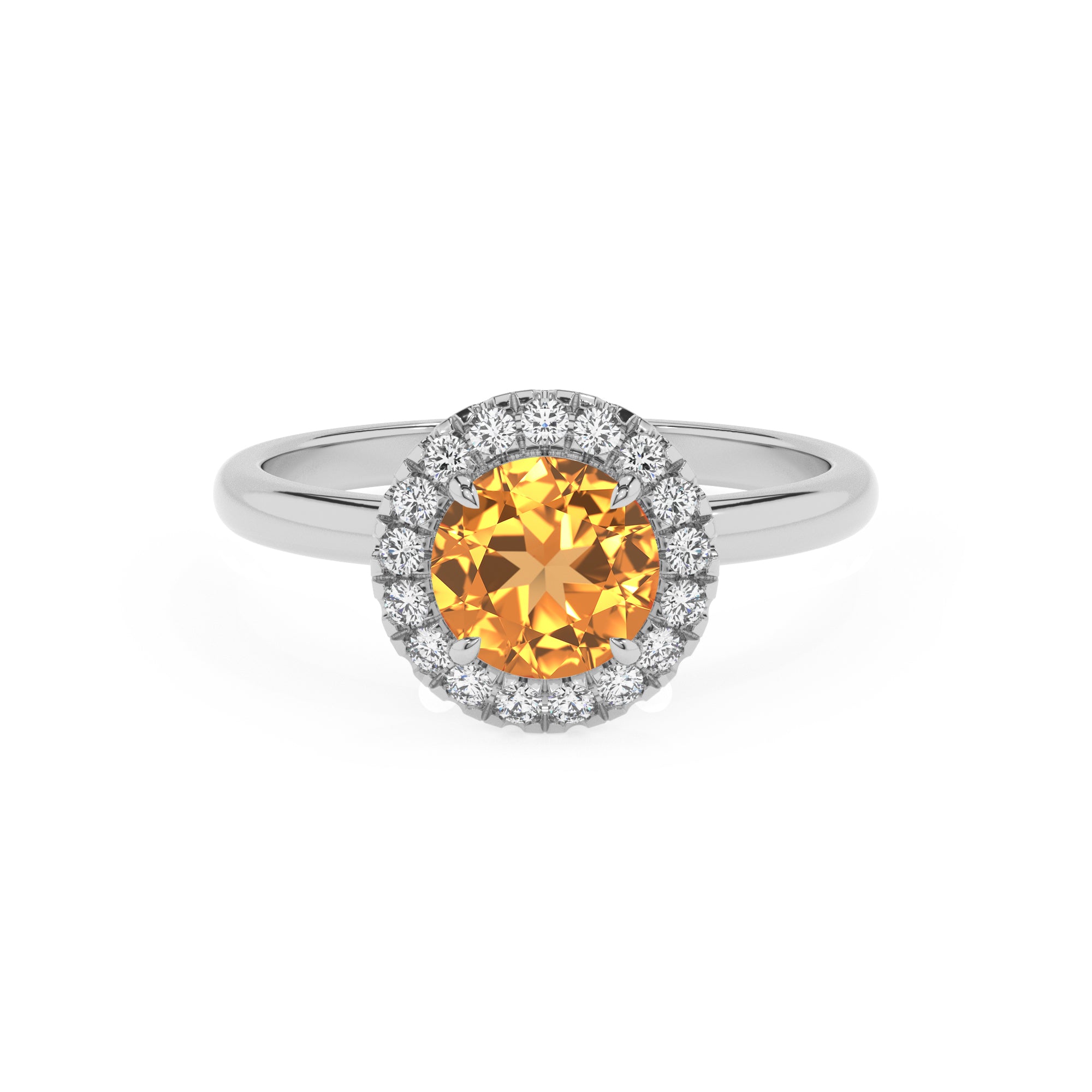 lab-grown citrine round halo solitaire engagement ring