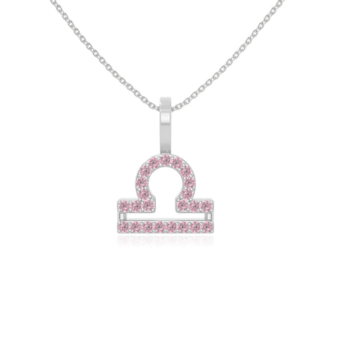 natural pink-tourmaline libra zodiac necklaces in sterling silver 