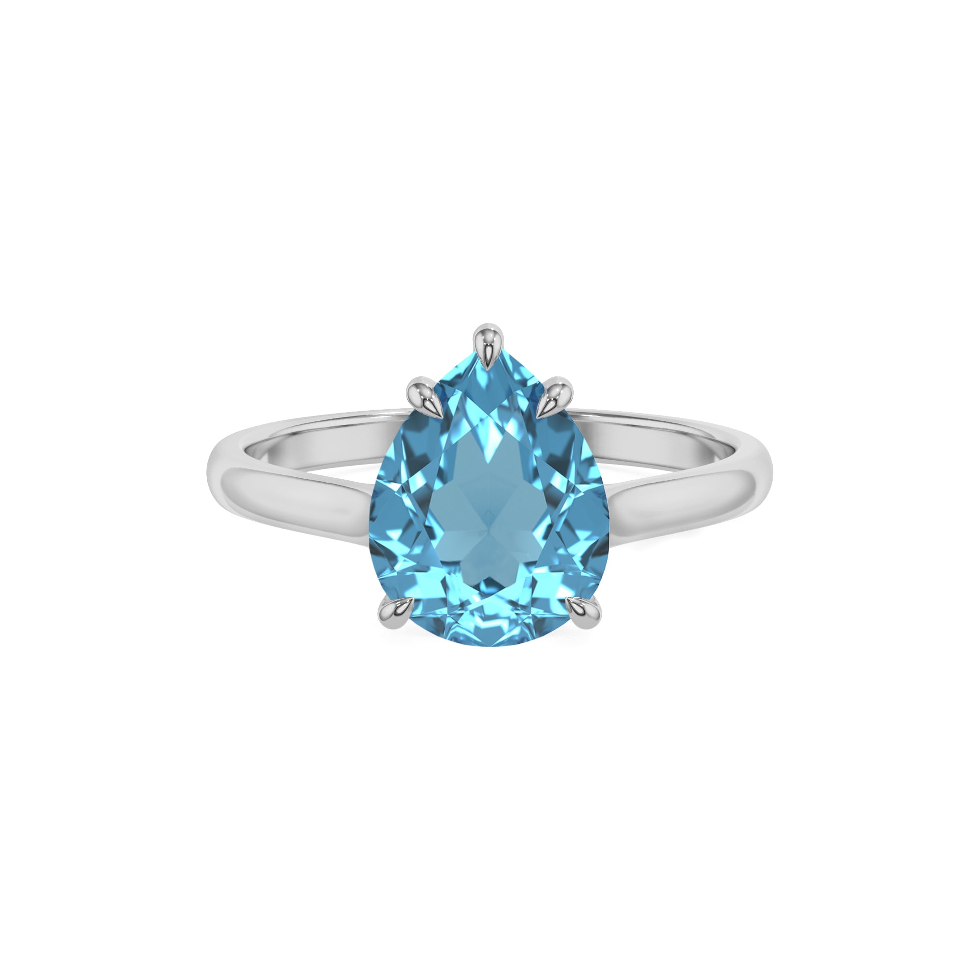 natural swiss blue topaz pear solitaire engagement ring