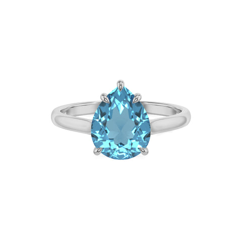 natural swiss blue topaz pear solitaire engagement ring