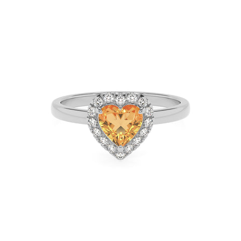 lab-grown citrine heart halo solitaire engagement ring