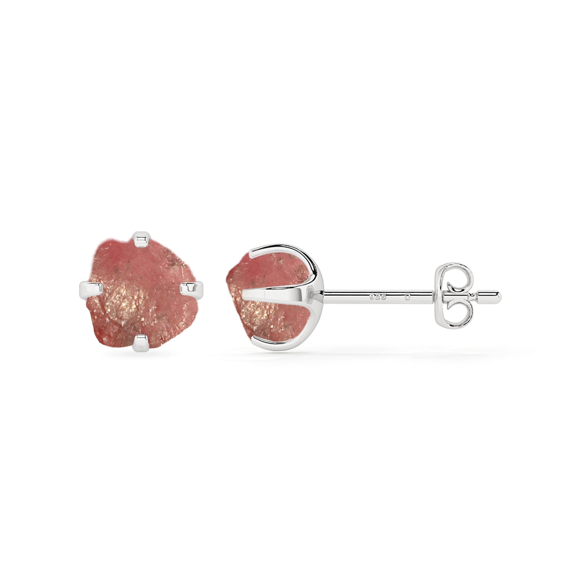 natural rhodolite garnet rough shape stud earrings