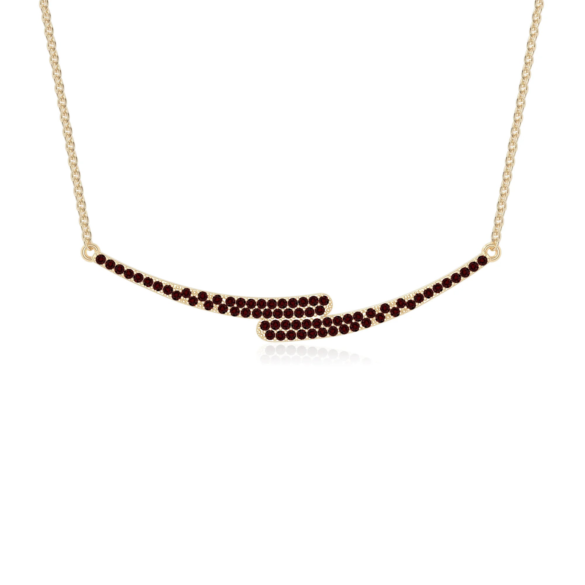 natural garnet bypass curved bar necklaces in yellow gold vermeil 